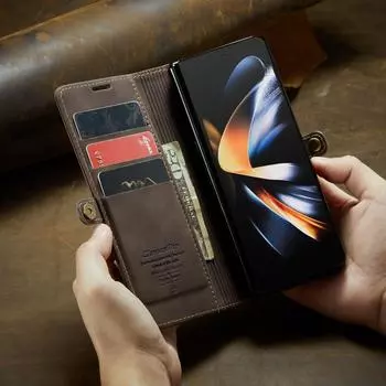 Полная защита кожаная сумка для телефона чехол для Samsung Galaxy Z Fold4 Zfold4 Fold 4 5g чехол с карманом для карт для Samsung Fold4 for Samsung Z Fold 4 вино красного