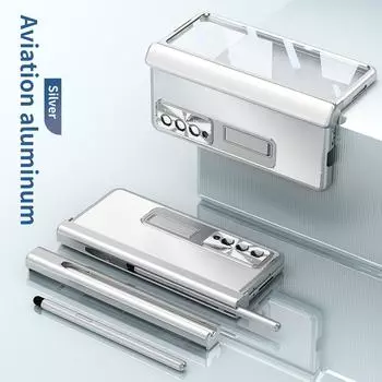 Полная защита стеклянная пленка алюминиевый чехол для Samsung Galaxy Z Fold4 5g Fold 4 Fold3 Fold 3 твердый чехол с подставкой for Samsung Z Fold 4 чёрный