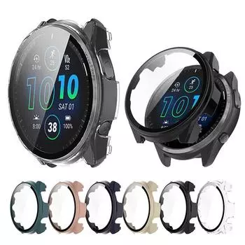 Полноэкранная защита для Garmin Forerunner 965 255 255S ПК + защитный чехол из закаленного стекла, чехол-бампер Forerunner 965 чёрный