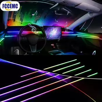 Полноцветный стример для автомобиля, подсветка салона, скрытая акриловая направляющая, светодиодная лента, управление симфонией, украшение, атмосфера, лампа