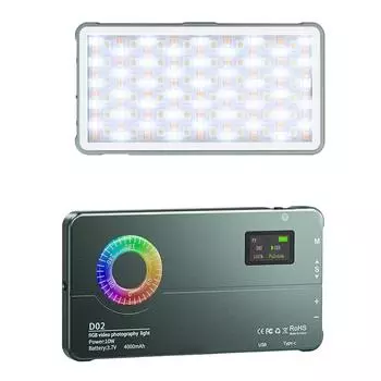 Полноцветный светодиодный фонарь для камеры с функцией внешнего аккумулятора 2500-9000K Малогабаритный светодиодный полноцветный RGB заполняющий свет для фотосъемки серый