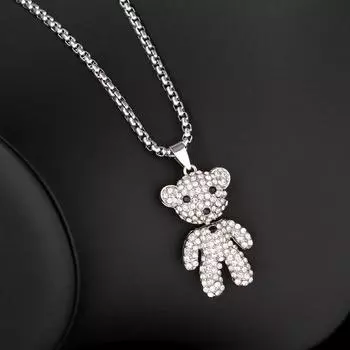 Полное бриллиантов милое ожерелье с медведем осень и зима длинная хип-хоп цепочка для свитера темперамент холодный ветер женская подвеска