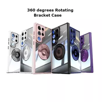 Полное покрытие супер анти-падение вращающийся на 360 градусов кронштейн чехол с пленкой для объектива для Samsung Galaxy S24 S23 Plus Ultra задняя защитная оболочка S23 чёрный