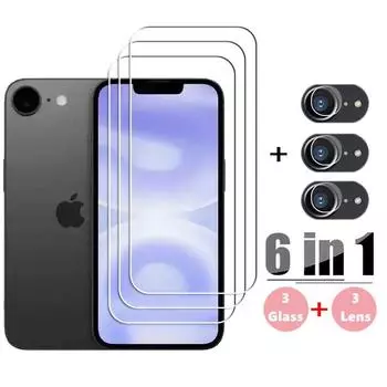 Полное защитное стекло Gule для iPhone 16e, закаленное стекло для iPhone 16e SE4, защитная пленка для экрана HD, защитная пленка для объектива камеры iPhone 16e For iPhone 16E чистый