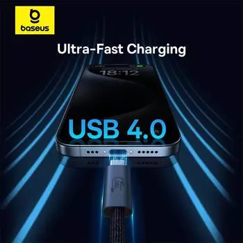 Baseus Flash Series USB4.0 полнофункциональный кабель для передачи данных 240 Вт Type-C - Type-C кабель для быстрой зарядки чёрный