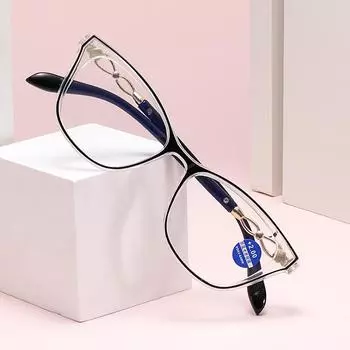 Полнокадровые очки для чтения с защитой от синего луча HD, полимерные очки для чтения, стильные очки «кошачий глаз» для женщин +4.0
