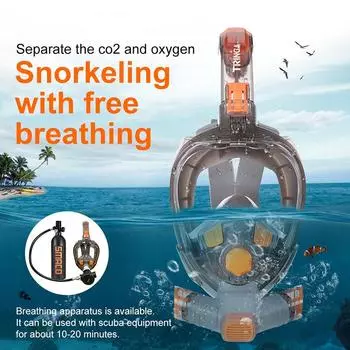 Полнолицевая маска для подводного плавания для взрослых и молодежи, противотуманные очки, подводная маска с широким обзором, складная прозрачная маска для плавания с трубкой S/M