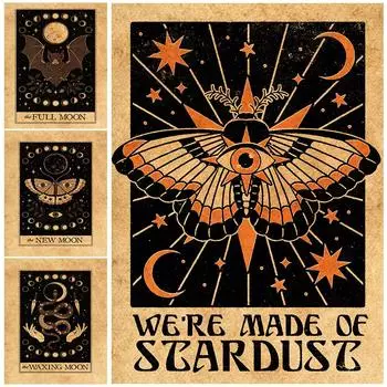 Полнолуние и новолуние Ретро Настенная картина маслом Летучая мышь, мотылек, змея, ведьма Астрология Искусство Печать плакатов Домашнее украшение 21cm30cm NoFrame