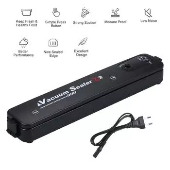 Полностью автоматическая электрическая вакуумная машина для упаковки в пленку C110 V, 100 Вт. Вакуумный упаковщик в комплекте. Портативная сумка с 10 карманами для домашней кухни. Ежедневно. EU Plug чёрный