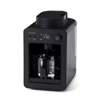Полностью автоматическая кофеварка Shiroka Cafe Bako Black с зернами и функцией сохранения тепла SC-A352 [Стеклянный сервер/компактный/совместимый порошок/встроенная мельница/таймер