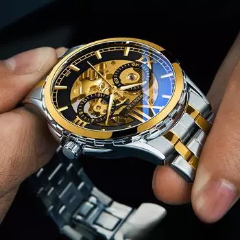 Полностью автоматические механические часы мужские часы светящиеся водонепроницаемые полые модные деловые корейские версии студенческие новые стильные