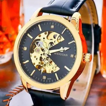 Полностью автоматические механические часы мужские полые водонепроницаемые светящиеся модные деловые часы с ремешком нового стиля