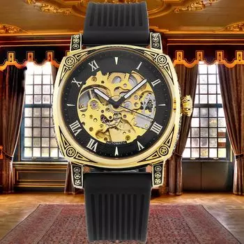 Полностью автоматические механические часы с квадратным прозрачным дном, мужские механические часы с ночной подсветкой, мужские полые часы с силиконовой лентой серебряный/синий