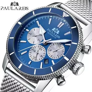 Полностью автоматические механические многофункциональные часы с ночным светом и стальным ремешком, супер морские мужские часы, автоматические часы