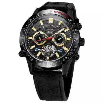 Полностью автоматические водонепроницаемые светящиеся механические часы с турбийоном, выдолбленным циферблатом и полным календарем, мужские легкие роскошные модные деловые часы чёрный