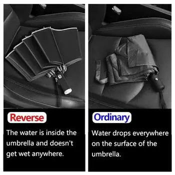 Полностью автоматический обратный складной зонт со светодиодным фонариком, 10 ребер, ветрозащитные УФ-зонты со светоотражающей полосой для дня солнца или дождя
