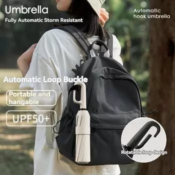 Полностью автоматический складной зонт с длинной ручкой и вращающейся пряжкой для защиты от солнца на открытом воздухе и в качестве солнцезащитного козырька чёрный