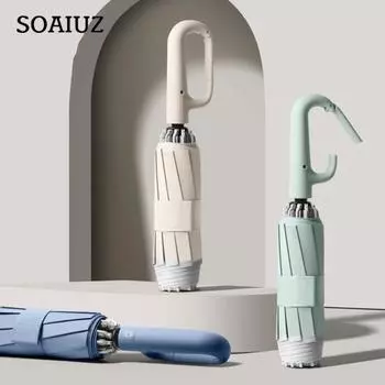 Полностью автоматический солнцезащитный зонт с подвесным крючком, автоматически открывающийся, ветрозащитный, непромокаемый, с УФ-защитой и анти-УФ-покрытием, компактный дорожный зонтик синий