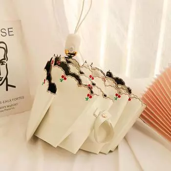 Полностью автоматический тройной зонт, виниловый солнцезащитный зонт с защитой от ультрафиолета, зонтик двойного назначения для женщин, дождливые вышитые вишневые зонтики.