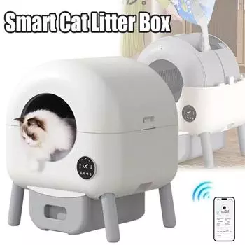 Полностью автоматический туалет для кошек с защитой от брызг, большой объем, умный туалет для кошек, приложение для автоматической очистки, закрытый лоток для кошек белый