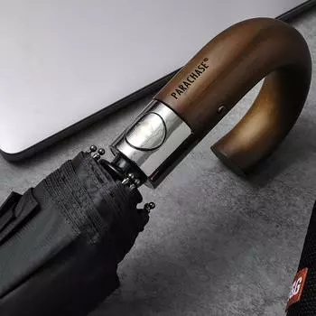 Полностью автоматический зонт для мужчин, деревянная ручка, роскошный солнцезащитный зонт, ветрозащитный, 10 спиц, складной большой зонт для гольфа, бесплатная доставка серый