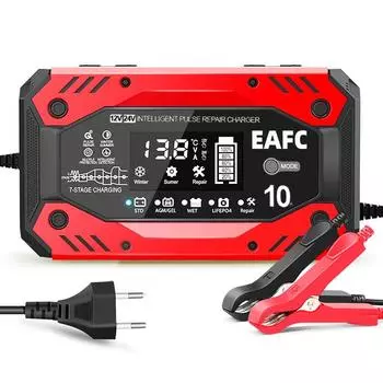 Полностью автоматическое автомобильное зарядное устройство 24 В, 5 А, 12 В, 10 А, 7-ступенчатая зарядка, умные автомобильные зарядные устройства для свинцово-кислотных гелевых кальциевых аккумуляторов Agm красный