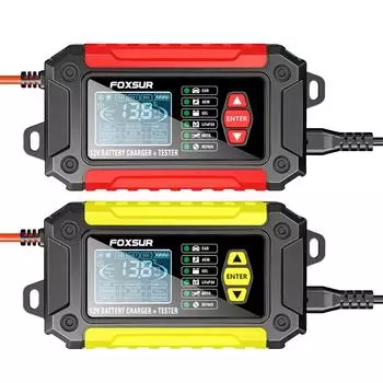 Полностью автоматическое интеллектуальное зарядное устройство 6A 12V, тестер с ЖК-дисплеем AGM GEL, свинцово-кислотное зарядное устройство, импульсный ремонт для автомобиля, AGM Gel LiFePo4, мотоцикла US красный