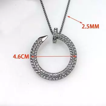 Полностью бриллиантовое кольцо для ногтя Титановая сталь Мужское и женское ожерелье Кольцо с бриллиантом Цепочка для свитера Длинная подвеска Хип-хоп аксессуары