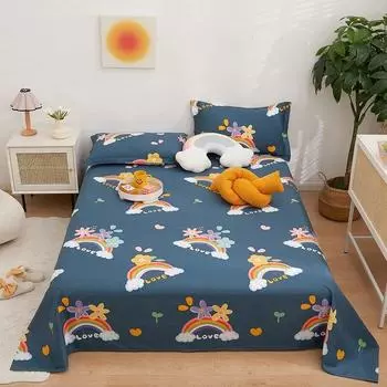 Полностью хлопковая простыня с героями мультфильмов, всесезонное прекрасное постельное белье, нескользящая простыня 200x230 см, простыня для спальни, ткань, приятная для кожи 2pc Pillowcase48x74