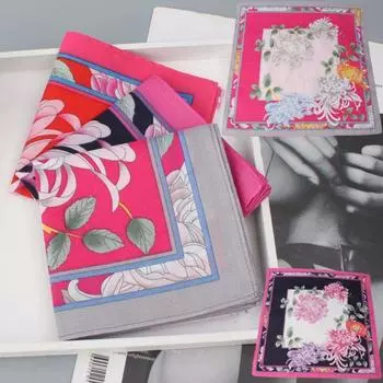 Полностью хлопковый носовой платок Мягкий Полностью хлопковый Женский с принтом Тонкий Носовой платок Китайский Древний Стиль Квадратный Шарф Японский Стиль Сумка для продуктов Лето Портативный Li Ju 3 Pack -45cm