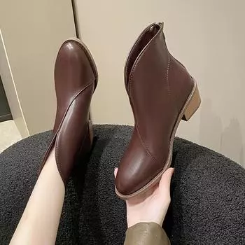 Полностью кожаная внутри и снаружи ~ Ботинки челси в стиле ретро с острым толстым каблуком, детские осенне-зимние новые короткие ботинки 35