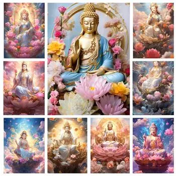 Полностью квадратная/круглая 5D DIY алмазная роспись статуя Будды мечты и лотоса, вышитая крестиком, украшение для дома Full Round 20x30CM