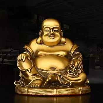 Полностью медный Будда Майтрейя, украшение для домашнего офиса, автомобиля, небольшое украшение, тканевая сумка, Будда с большим животом, улыбающийся Будда
