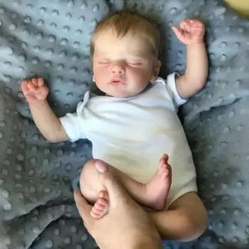 Полностью мягкая виниловая кукла реборн 18 дюймов Сэм Бебе с каштановыми волосами с корнями Реалистичная кукла с 3D окрашенной кожей