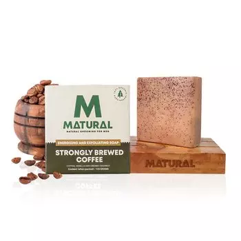 Полностью натуральное твердое мыло ручной работы Matural для мужчин, крепко заваренный кофе с пользой кофе, ванилью и сливочным кокосом - 120 г 120 gm