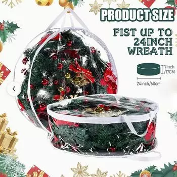 Полностью прозрачная сумка для хранения рождественских венков, сумка для хранения рождественских колец из ПВХ 24IN чёрный