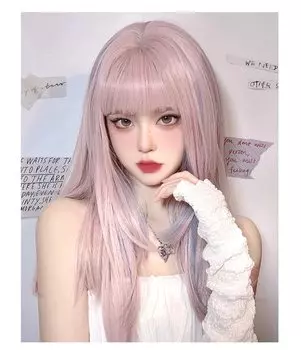 полностью розовый x синий Harajuku маленькое лицо с сеткой Полудлинный парик, женский парик, прямой, натуральный, стиль, популярный, эффект, милый,