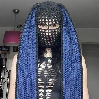 Полностью ручная вязка на Хэллоуин, креативный, забавный, цельный капюшон и маска в виде рога дьявола adult 57-59cm