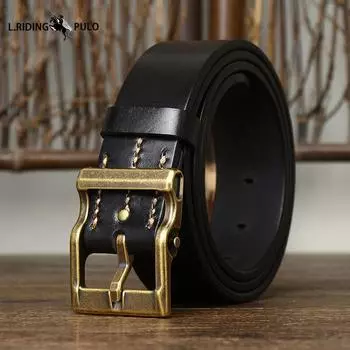 Полностью ручной работы Натуральная кожа Утолщенный ремень из коровьей кожи Мужской модный Ретро Универсальный Ремень из натуральной кожи 100cm чёрный