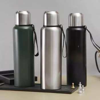 Полностью стальной спортивный чайник, уличный портативный слинг, термос, кружка, двухслойный вакуумный горшок для альпинизма, дорожный горшок 601-700ml чёрный