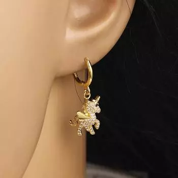 Полностью украшенные драгоценными камнями серьги-гвоздики с единорогом для женщин, блестящие ювелирные изделия с цирконами в виде животных, подарки