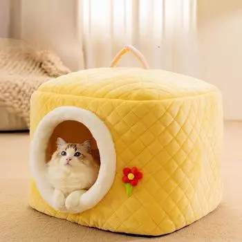 Полностью закрытая съемная и моющаяся кровать для кошки, кровать для сна собаки, всесезонная универсальная кровать для кошки, кровать для собаки, зимний теплый домик для кошки, кровать для питомца Grey Chinchilla * Classic Explosion