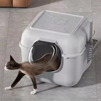 Полностью закрытый кошачий туалет, большой объем, подстилка для кошек, защита от проливания и попадания песка, туалет для домашних животных, пластиковая песочница для кошек, санитарный лоток серый