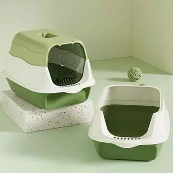 Полностью закрытый кошачий туалет, большой вместимости, кошачьи горшки, не допускающие проливания и попадания песка, туалет для домашних животных, пластиковый кошачий песочница, санитарный лоток 50x34x33cm розовый