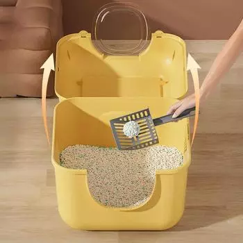 Полностью закрытый кошачий туалет, очень большой, с защитой от брызг, кошачий туалет, устойчивый к запаху песка, с лопаткой, товары для кошек серый