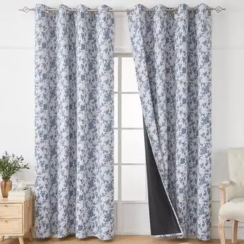 Полностью затемняющие хлопковые и льняные шторы в американском ретро-стиле с синим цветочным узором 130*160cm