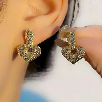 Полные хрустальные висячие серьги в форме сердца для женщин, полые роскошные блестящие стразы, женские свадебные украшения для ушей
