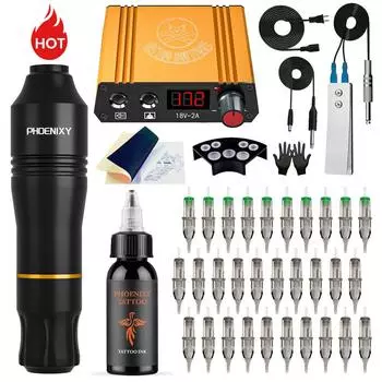 Полные наборы для татуировки PHOENIXY, роторная тату-машинка, иглы для татуировки на батарейках