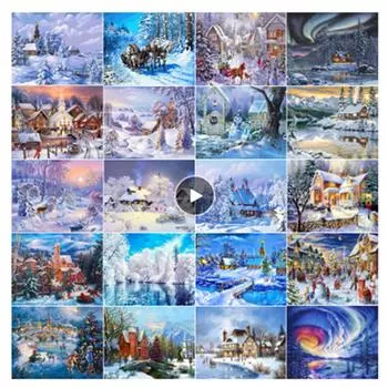 Полный 30X40CM 5D Diy Алмазная картина Зимняя снежная сцена Вышивка крестиком Домашний декор Ручная работа 1