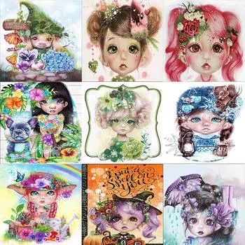 Полный 5D Алмазная картина Большая голова Девушка DIY Алмазная вышивка Алмазная мозаика Наборы для вышивки крестом Домашний декор Подарок Round 20x30cm